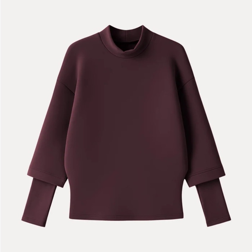 Women's Long Sleeve Layered Pullover Top - Wine